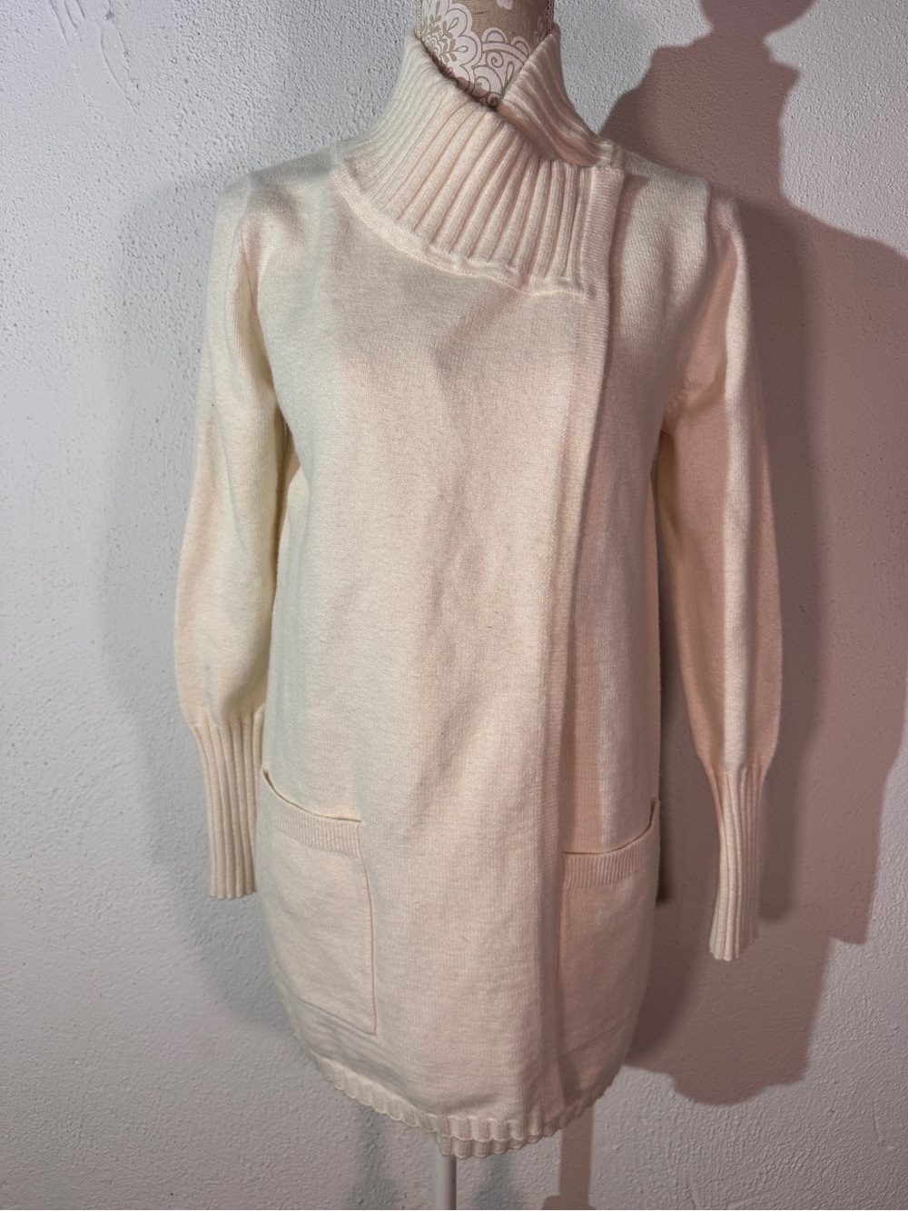 White + Warren // ivory white coatigan funnel neck long sleeve pocket sweater XS